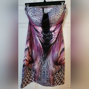 NWOT Tic Toc Pink Multicolor Feather Sweetheart Sleeveless Dress Size Small